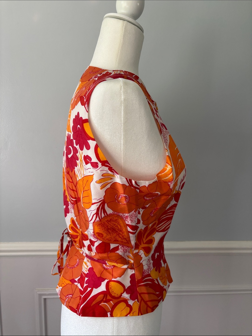 Vintage Bob Mackie Studio Top Sz 6 Wrap Top SILK Foral 60s Office Chic Retro Mod - Picture 6 of 10